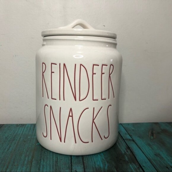 Rae Dunn Reindeer Snacks White Canister Christmas Holiday Festive - Picture 2 of 4
